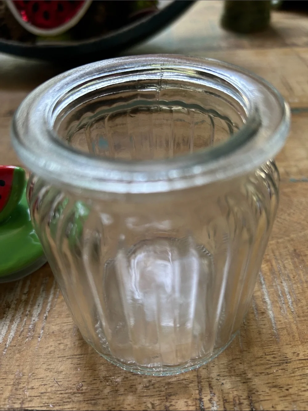 Watermelon-Top Green Lid Glass Spice Jar - Decorative Kitchen NWOT Canister